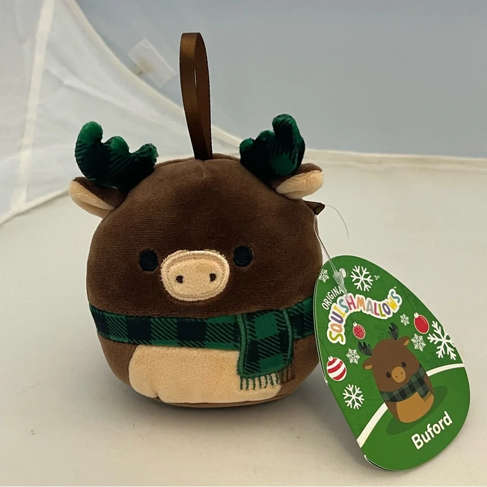 Squishmallows Small Christmas Ornament Plush Buford Moose Green Scarf With Tags